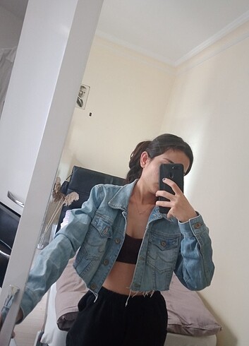 crop kot ceket mavi