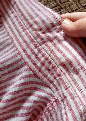 Pembe Çizgili Pamuklu Kadın Gömlek - Görsel 5