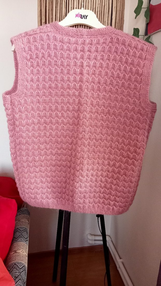 Pembe Gül Kurusu Tiftik Yün Çeyizlik Gelin Yeleği Örme Yelek - Görsel 3