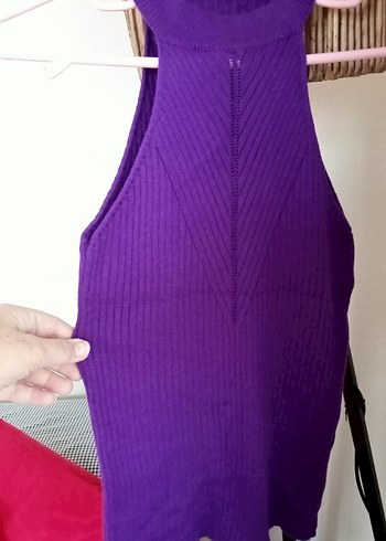 Halter Yaka Mor Kolsuz Triko Bluz - Görsel 2