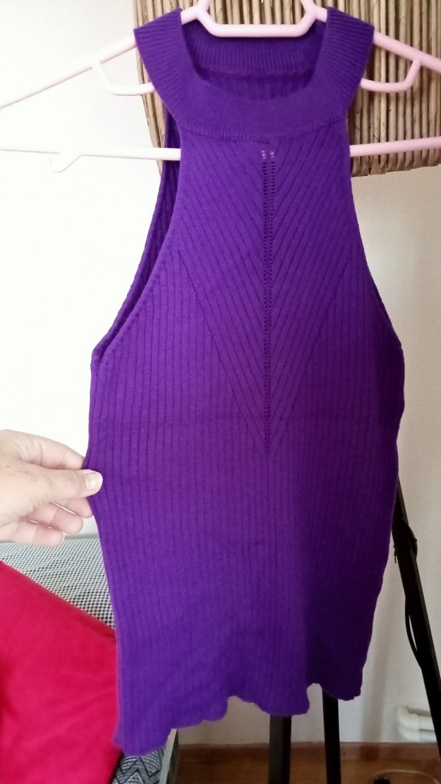 Halter Yaka Mor Kolsuz Triko Bluz - Görsel 2