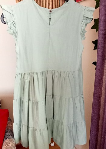 Mint Yeşil Fırfırlı Yazlık Kısa Elbise - Görsel 3