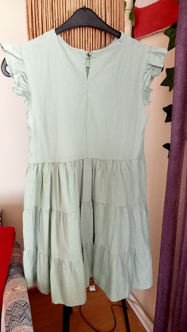 Mint Yeşil Fırfırlı Yazlık Kısa Elbise - Görsel 3