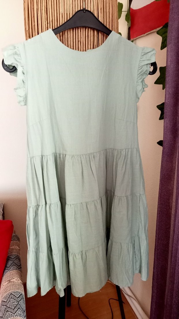 Mint Yeşil Fırfırlı Yazlık Kısa Elbise - Görsel 2