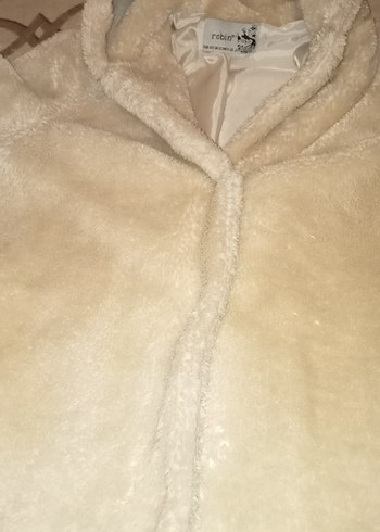 Kapüşonlu Krem Peluş Mont Kaban - Görsel 9