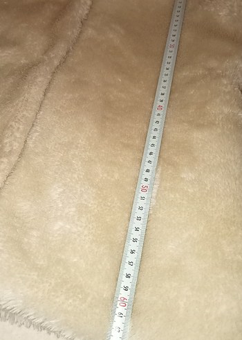 Kapüşonlu Krem Peluş Mont Kaban - Görsel 8