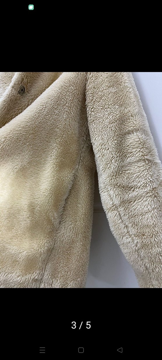 Kapüşonlu Krem Peluş Mont Kaban - Görsel 3