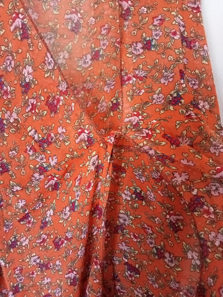 Turuncu Çiçekli Önden Bağlamalı Pareo Plaj Elbisesi - Görsel 4