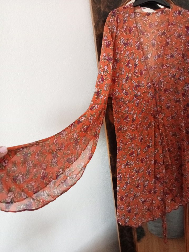 Turuncu Çiçekli Önden Bağlamalı Pareo Plaj Elbisesi - Görsel 2