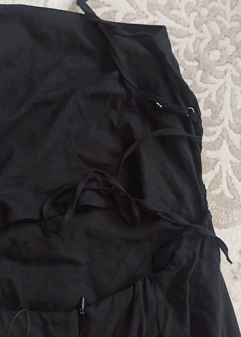 Stradivarius Kolsuz Siyah Uzun Keten Elbise