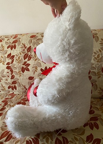 Beden Beyaz Peluş Ayıcık Kırmızı Detaylı