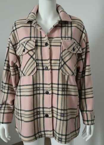 Pembe Ekose Düğmeli Uzun Kollu Kadın Gömlek - Görsel 2