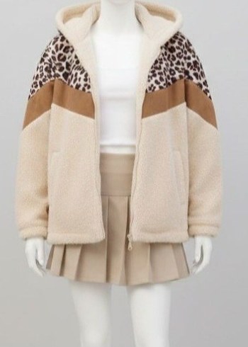 Taş Rengi Leopar Detaylı Peluş Mont - Görsel 2