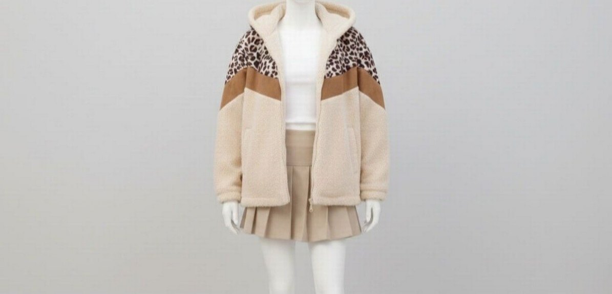 Taş Rengi Leopar Detaylı Peluş Mont - Görsel 2