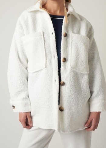 S Ekru Yakalı Teddy Buklet Ceket - Görsel 5