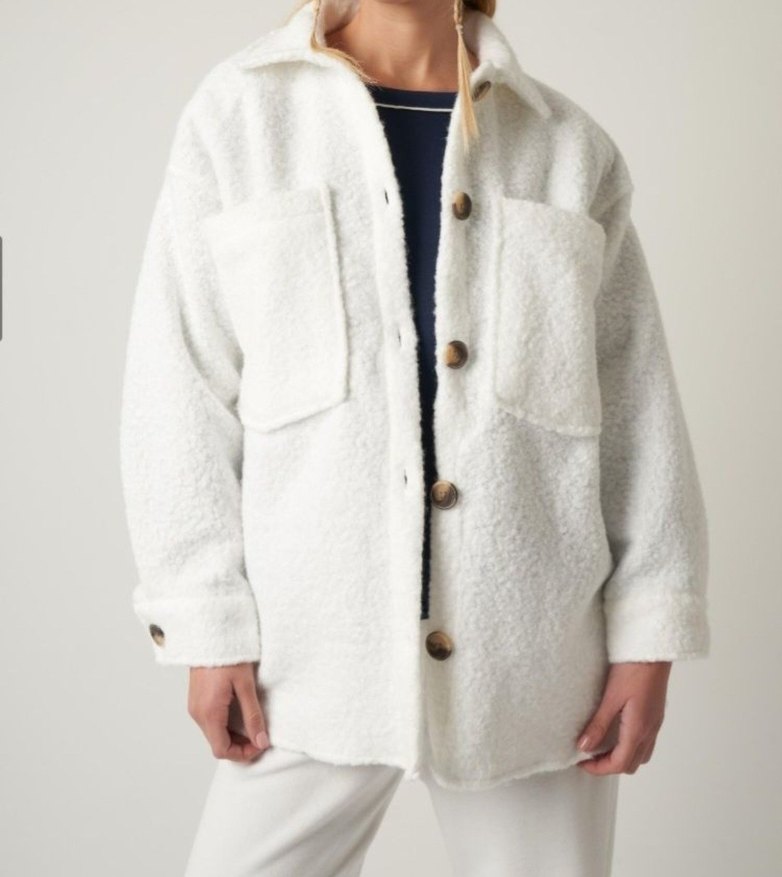 S Ekru Yakalı Teddy Buklet Ceket - Görsel 5