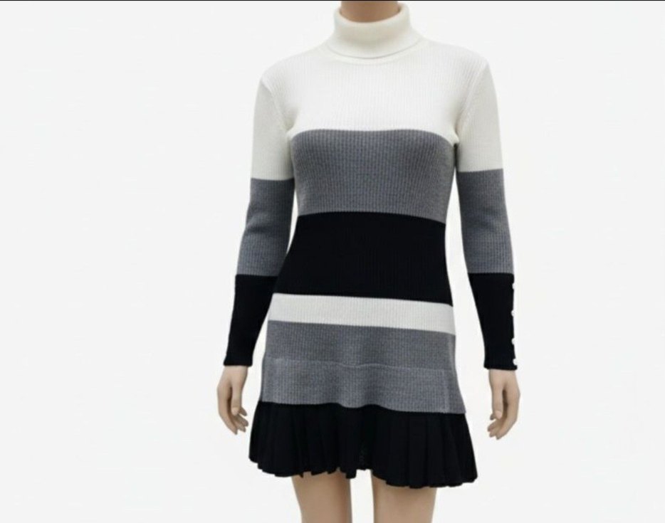 Balıkçı yaka etek ucu pileli triko elbise - Görsel 2