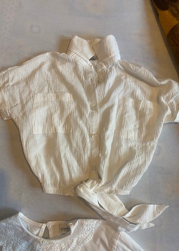 Beyaz Kız Çocuk Keten Kısa Kollu Gömlek - Görsel 3