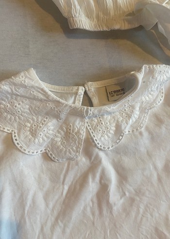 Beyaz Kız Çocuk Keten Kısa Kollu Gömlek - Görsel 2