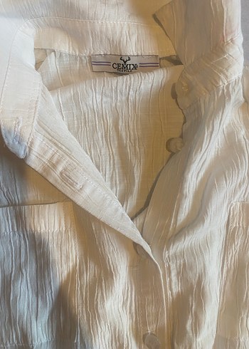 Beyaz Kız Çocuk Keten Kısa Kollu Gömlek - Görsel 4