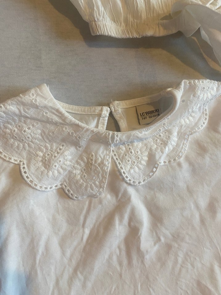 Beyaz Kız Çocuk Keten Kısa Kollu Gömlek - Görsel 2