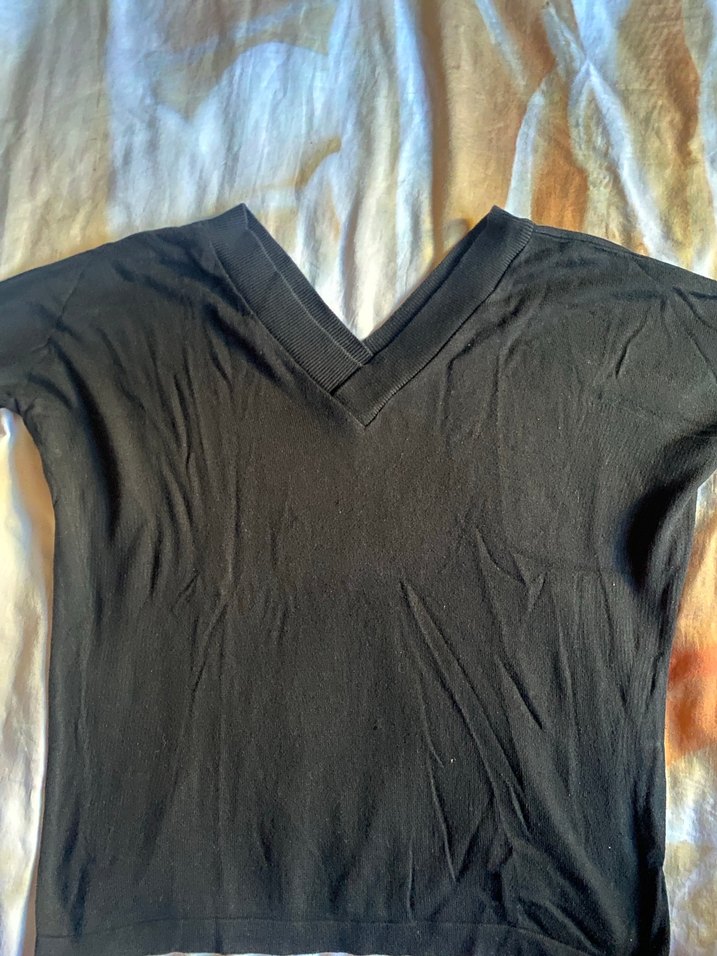 V Yaka Siyah Hamile Kısa Kollu Gömlek - Görsel 2