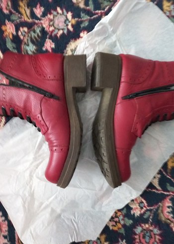 Kırmızı Vintage Deri Kadın Bot - Görsel 3