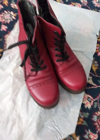 Kırmızı Vintage Deri Kadın Bot - Görsel 2