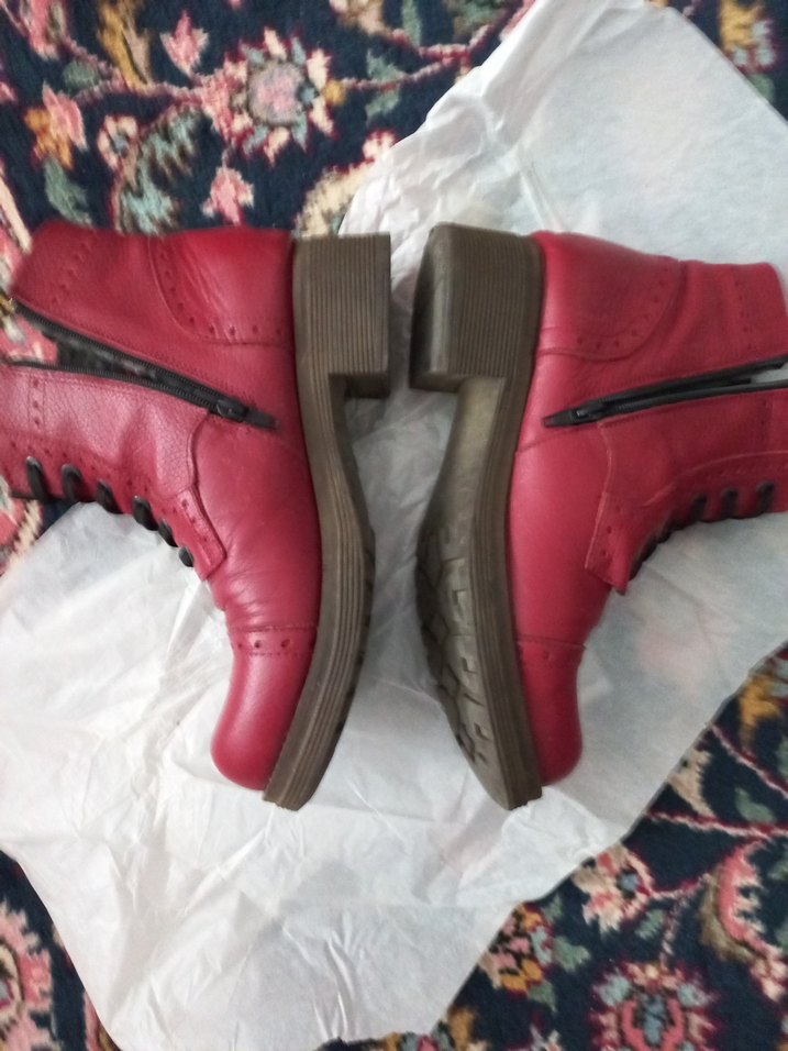 Kırmızı Vintage Deri Kadın Bot - Görsel 3