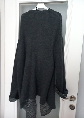 Gri Uzun Örme Kadın Hırka - Görsel 3