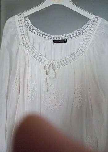 Dantel Detaylı Bohem Beyaz Kadın Bluz - Görsel 3