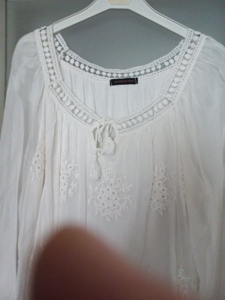 Dantel Detaylı Bohem Beyaz Kadın Bluz - Görsel 3