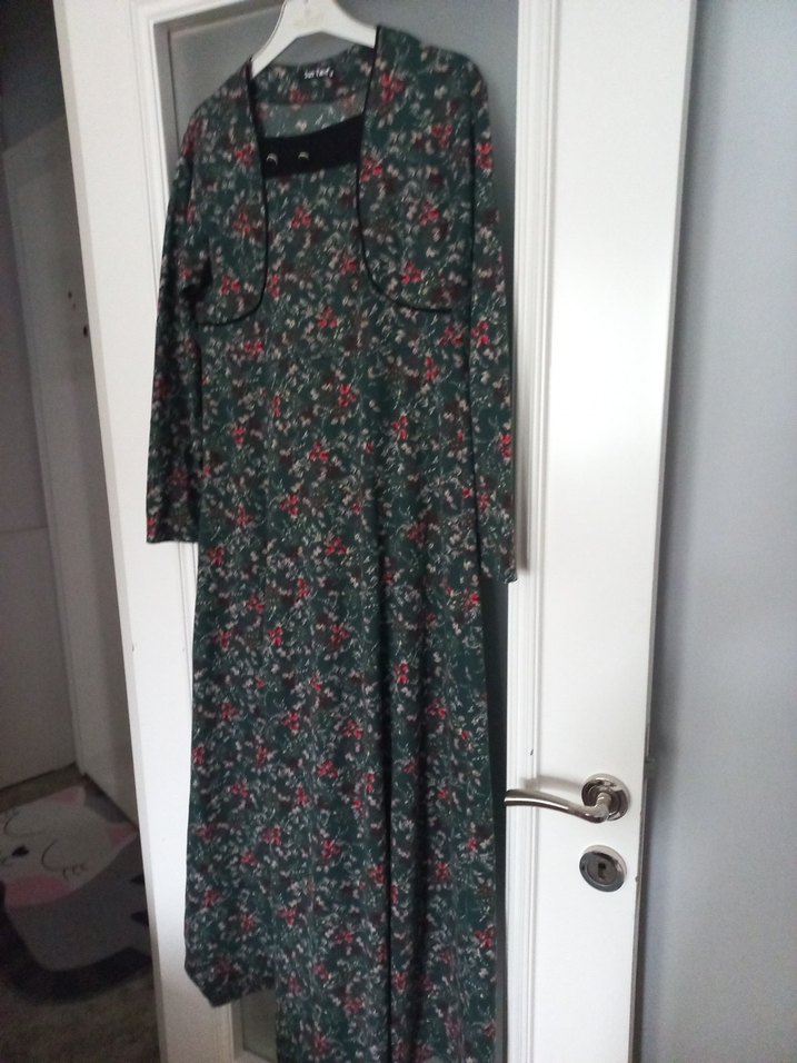 Uzun Kollu Bohem Vintage Desenli Elbise - Görsel 4