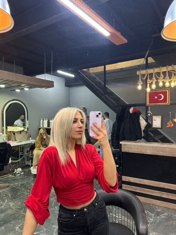 Kırmızı V Yaka Uzun Kollu Kadın Bluz - Görsel 2