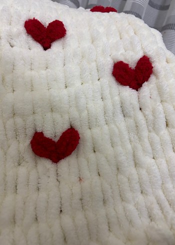 Kırmızı Kalp Desenli Kadın Örgü Şal - Görsel 6