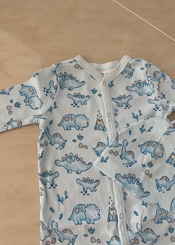 Mavi Dinozor Desenli Bebek Tulum ve Şapka - Görsel 3