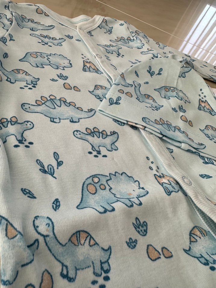 Mavi Dinozor Desenli Bebek Tulum ve Şapka - Görsel 4