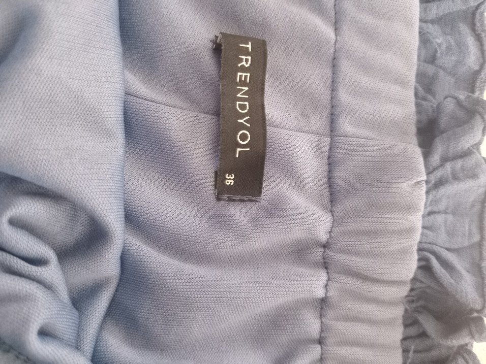 Kadın koyu indigo mavi laciverte yakın Keten Midi Elbise - Görsel 3