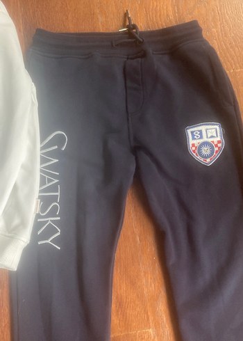 11-12 Yaş Beden Swatsky Beyaz Baskılı Sweatshirt ve Siyah Eşofman Altı Takım