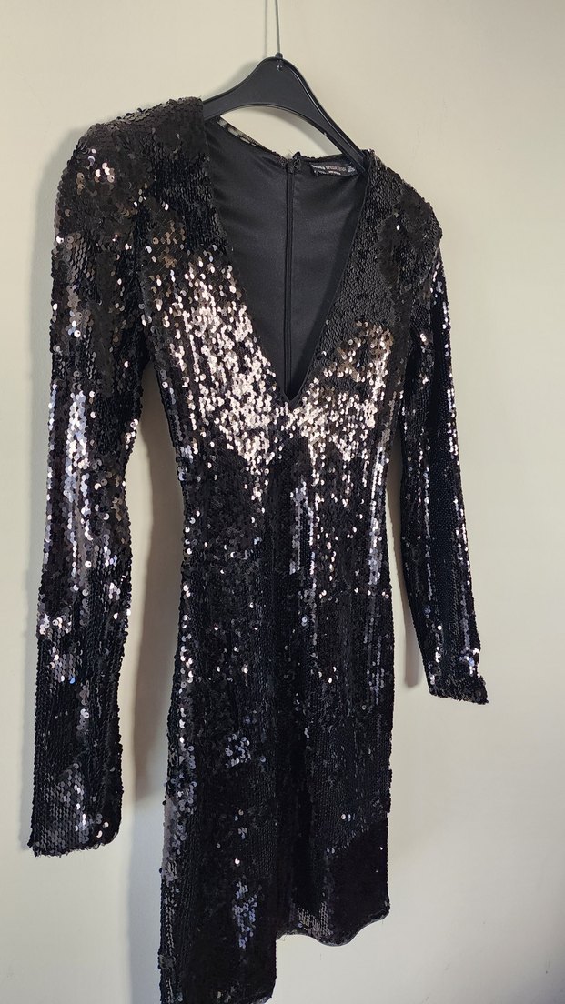 Siyah Payetli Mini Abiye Elbise(yılbaşı mezuniyet nişan) - Görsel 3