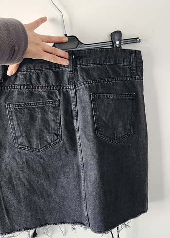 Çapraz Ip Detaylı Antrasit Denim Mini Etek - 36 - Görsel 2