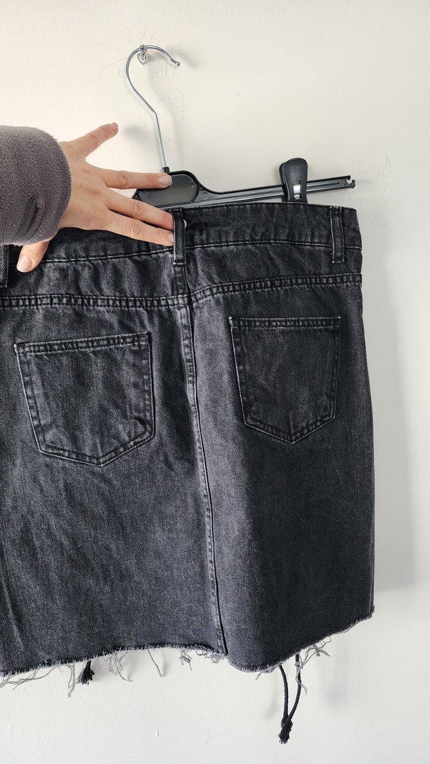 Çapraz Ip Detaylı Antrasit Denim Mini Etek - 36 - Görsel 2