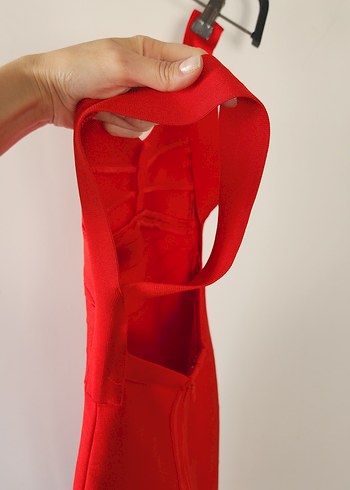 Kırmızı Sırtı Açık Bandaj Elbise XS - Görsel 4