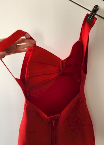 Kırmızı Sırtı Açık Bandaj Elbise XS - Görsel 3