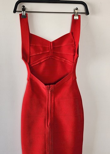 Kırmızı Sırtı Açık Bandaj Elbise XS - Görsel 2