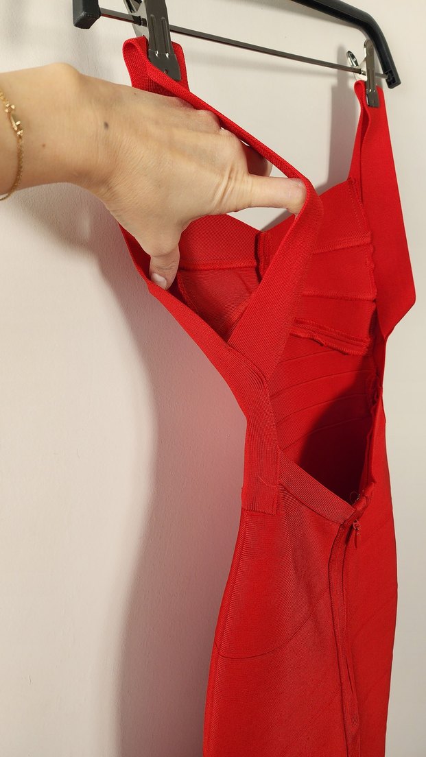 Kırmızı Sırtı Açık Bandaj Elbise XS - Görsel 5