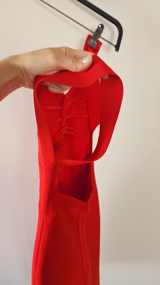 Kırmızı Sırtı Açık Bandaj Elbise XS - Görsel 4