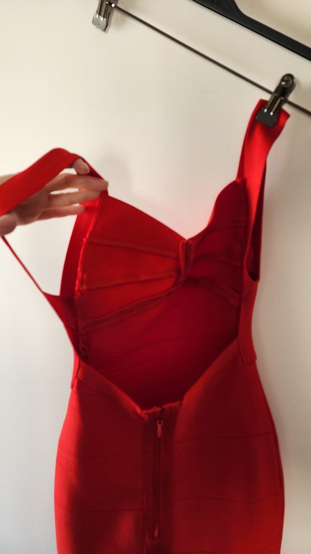 Kırmızı Sırtı Açık Bandaj Elbise XS - Görsel 3