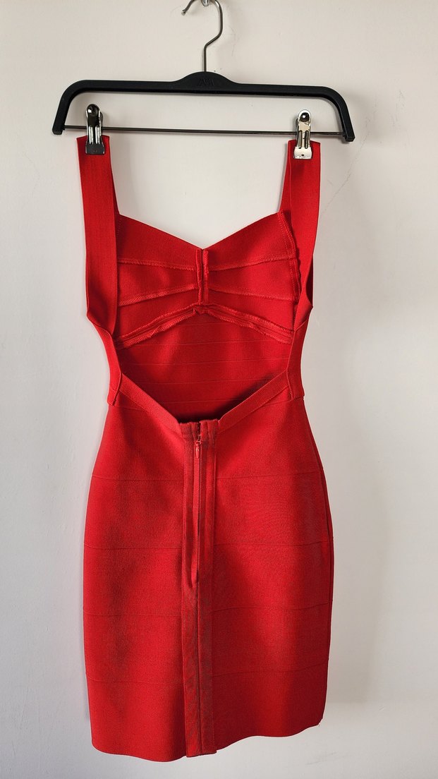 Kırmızı Sırtı Açık Bandaj Elbise XS - Görsel 2