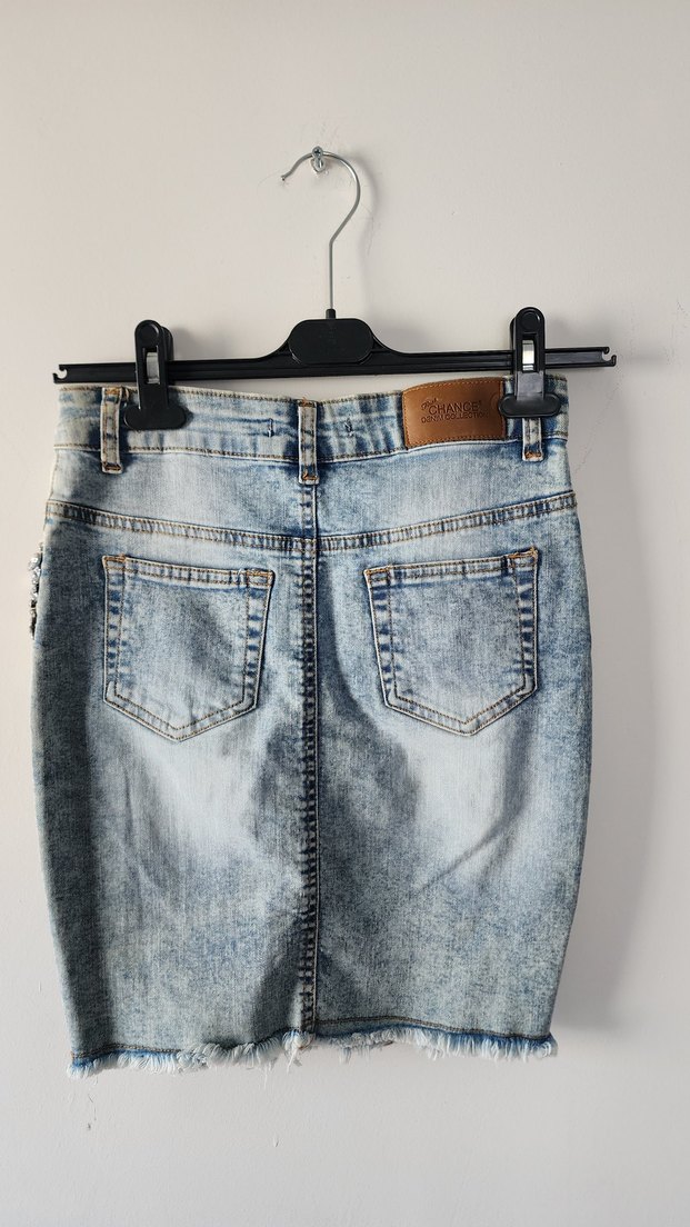 Taş İşlemeli Mavi Kot Mini Etek XS - Görsel 2